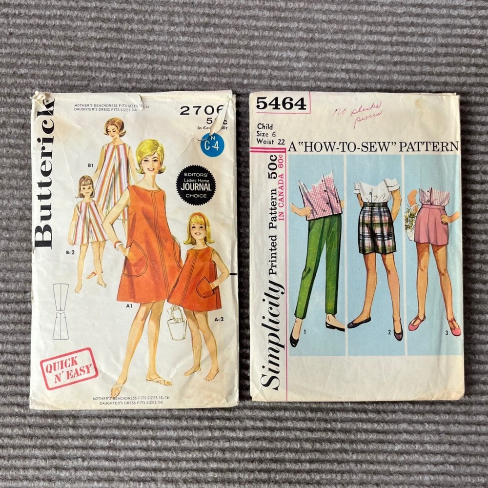 Vintage 60s Sewing Patterns Lot‎ Butterick 2706 Mother Daughter Simplicity 5464
